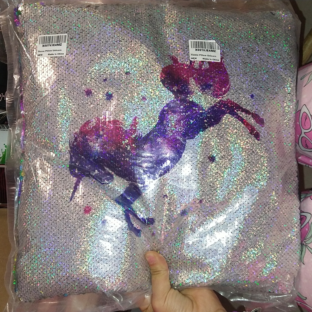 Large unicorn sequin pillow
